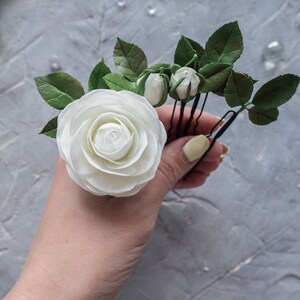 Wedding hair piece Rose white flower pins headpiece