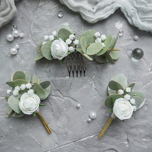 Wedding hair piece boutonniere for men groom buttonhole