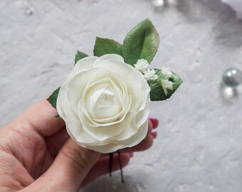 Witte roos bloem bruiloft haarstuk, bloemenhoofddeksel bruid