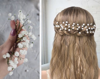 Bridal babys breath hair piece wedding flower pins clip