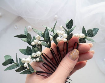 Épingles de mariée perle d'eucalyptus de mariage verdure