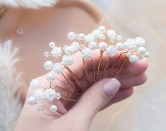 Bridal hair pins, Pearl flower hair piece, wedding bridesmaid headpiece