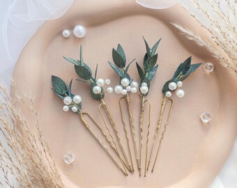 Eucalyptus Bridal hair pins, Greenery Floral wedding headpiece, bridesmaid flower hair accessory