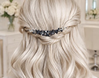Black Gothic wedding hair comb, Flower pearl bridal hair pins, babys breath bridesmaid clip