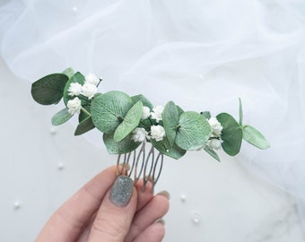 Greenery wedding eucalyptus hair piece bridal comb headpiece floral