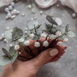 Wedding greenery hair pins Eucalyptus baby's breath bridal piece