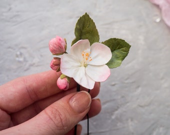 Apple blossom flower hair clip Bridal piece pins