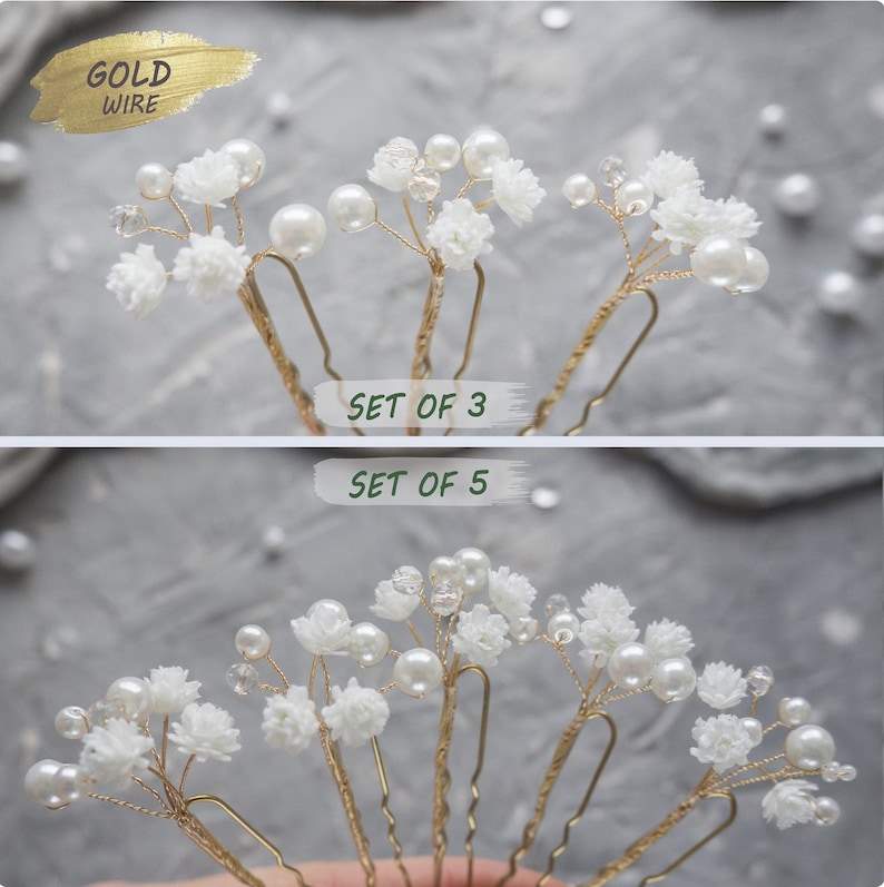 Wedding flower hair pins pearl piece babys breath bridal headpiece image 8