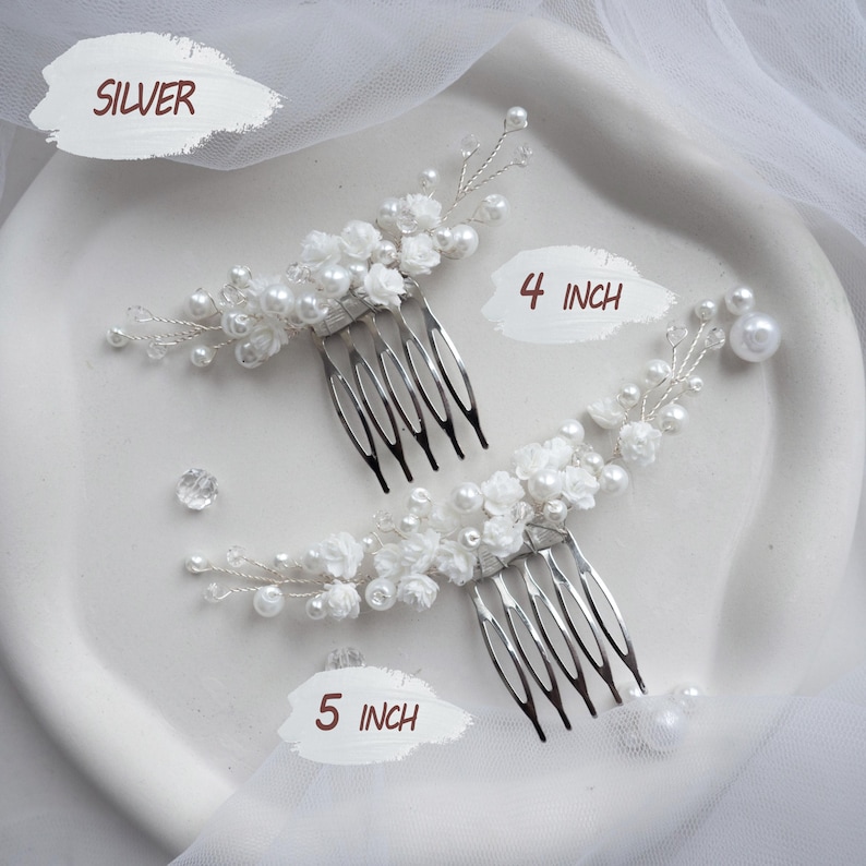 Wedding flower hair pins pearl piece babys breath - bridal headpiece image 13