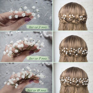 Comparison of different sets in the hairstyle. Set of 3 hair pins, Set of 7 hair pins,
Set of 11 hair pins