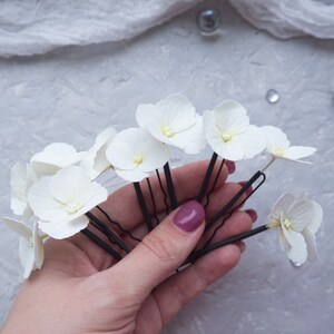 White flower bobby pins hydrangea , wedding hair pins