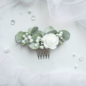 Pente de cabelo de eucalipto para noiva, acessório floral para casamento, acessório floral verde