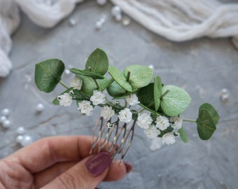 Wedding greenery hair piece Eucalyptus flower comb