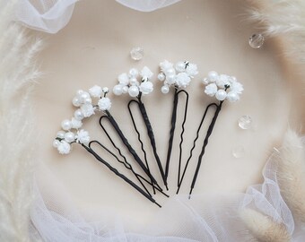 Bridal pearl hair pins, Wedding babys breath piece, Bride clip Flower headpiece
