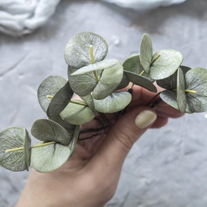 Bridal eucalyptus hair piece greenery faux leaves pins