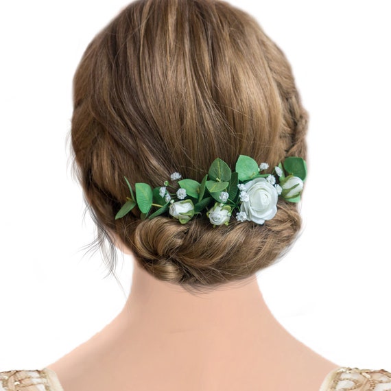 Bridal greenery hair pins Wedding floral hair piece Baby breath hair clip Eucalyptus bobby pins