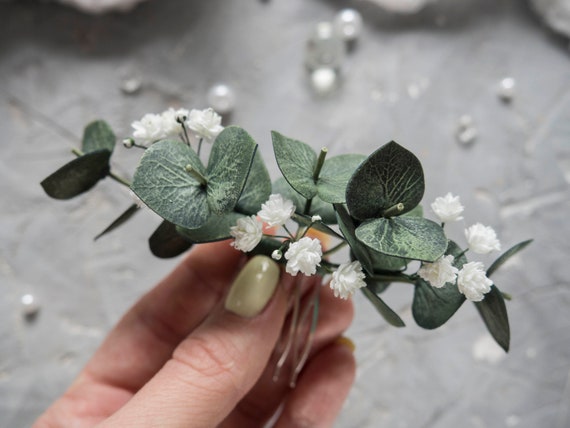 Eucalyptus Bridal Hairpiece Bridal Eucalyptus Hair Piece Blush Pink Flower Hair Comb  main image 3