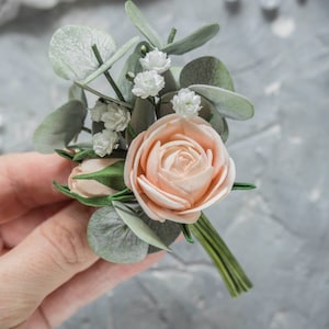 Wedding boutonniere for men eucalyptus groom lapel pins