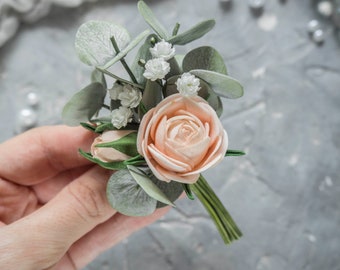 Wedding boutonniere for men eucalyptus groom lapel pins