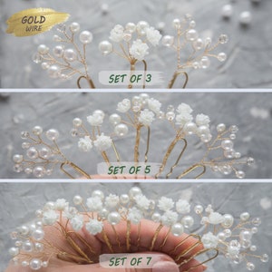 Wedding flower hair pins pearl piece babys breath bridal headpiece imagem 5
