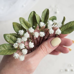 Bridal flower hair piece - Wedding floral pins babies breath greenery