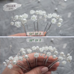 Wedding flower hair pins pearl piece babys breath bridal headpiece image 7