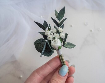 Eucalyptus wedding boutonniere for men - Groom Fall Floral buttonhole brooch