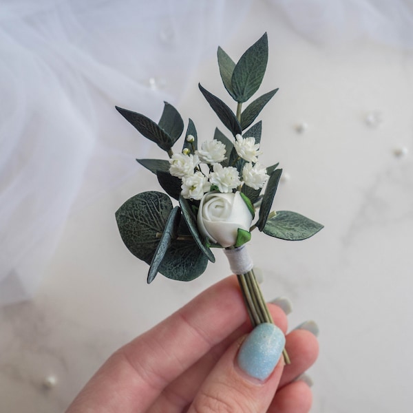 Eucalyptus wedding boutonniere for men - Groom Fall Floral buttonhole brooch