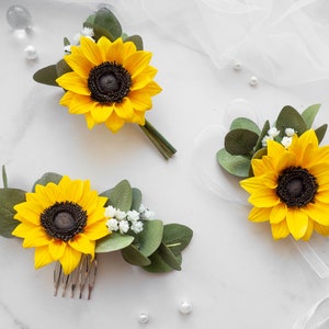 Sunflower bridal hair piece - Wedding flower comb Rustic clip headpiece