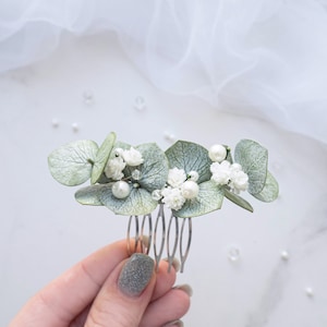 Bridal eucalyptus pearl hair piece Small wedding comb headpiece