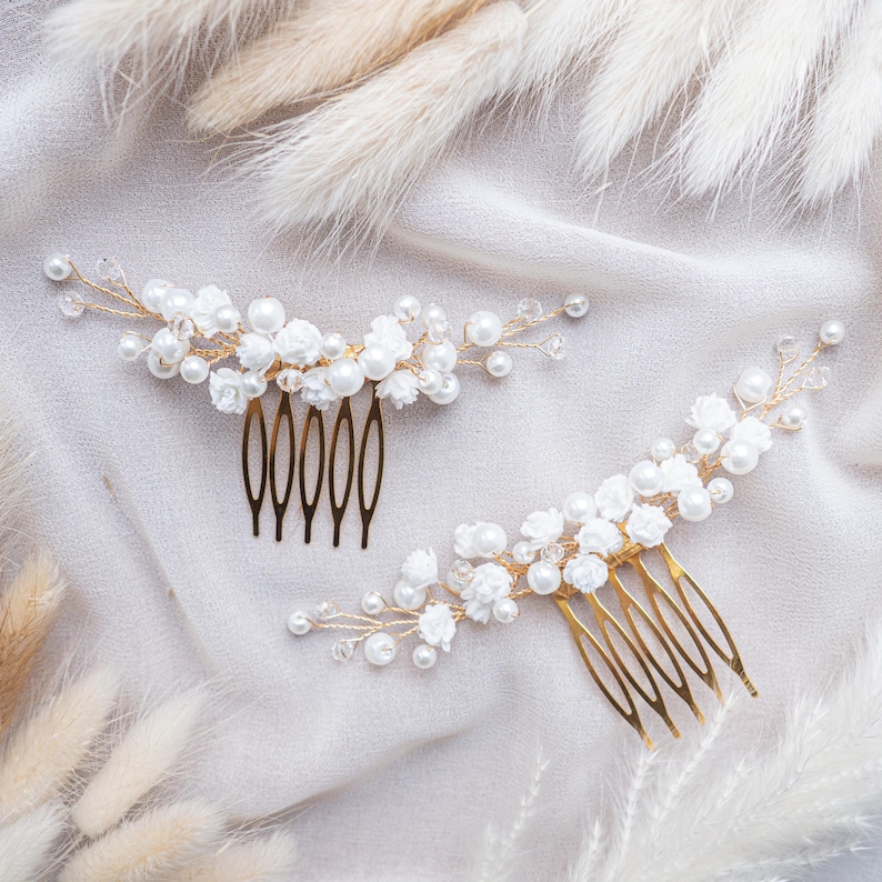 Peigne de mariée fleur de perle fait main OlaFlora