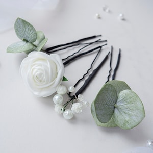 Grampos de cabelo de eucalipto para noivas, peça de flor de pérola para casamento, pente de folhagens, acessório floral