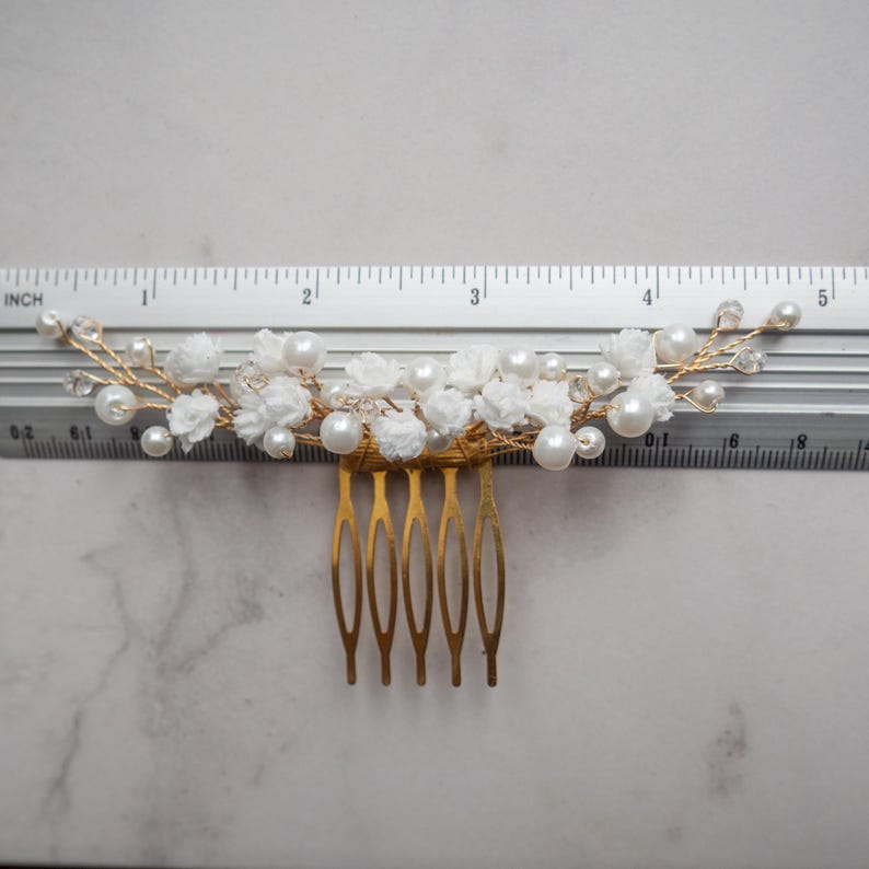 Wedding flower hair pins pearl piece babys breath - bridal headpiece image 19