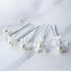Wedding hair piece pearl flower babys breath pins, Bridal headpiece