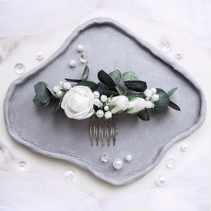 Aplique de cabelo de eucalipto para casamento, pente floral para noiva, acessório de cabeça com flores de pérola