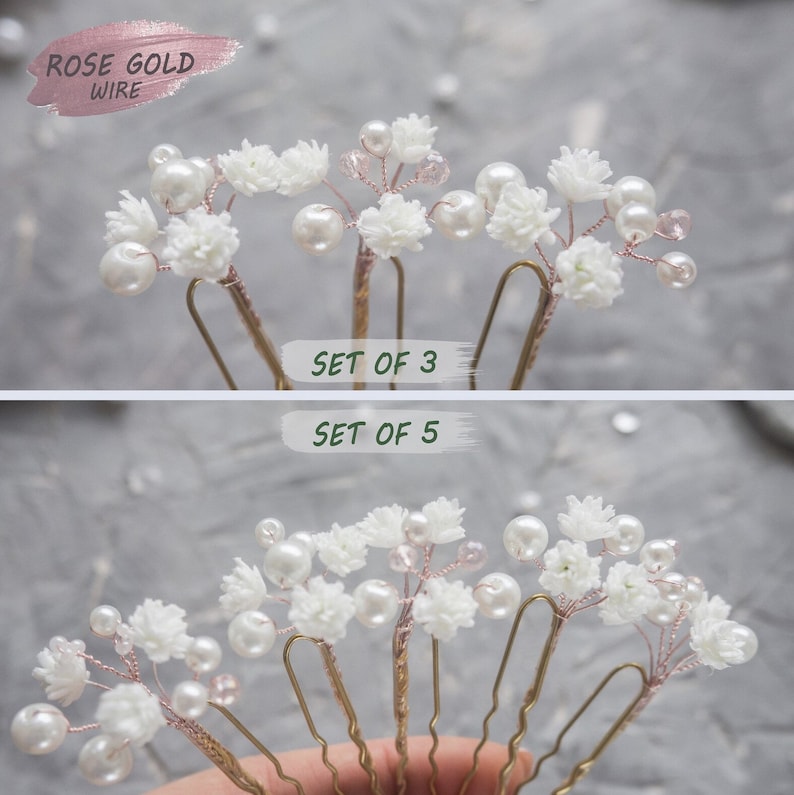 Wedding flower hair pins pearl piece babys breath bridal headpiece image 9