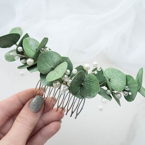 Wedding eucalyptus pearl hair piece bridal comb headpiece greenery image 7