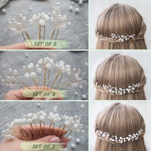Wedding flower hair pins pearl piece babys breath bridal headpiece imagem 4