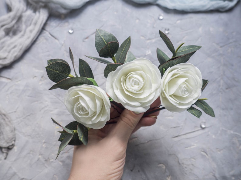 Wedding headpiece greenery eucalyptus rose hair piece