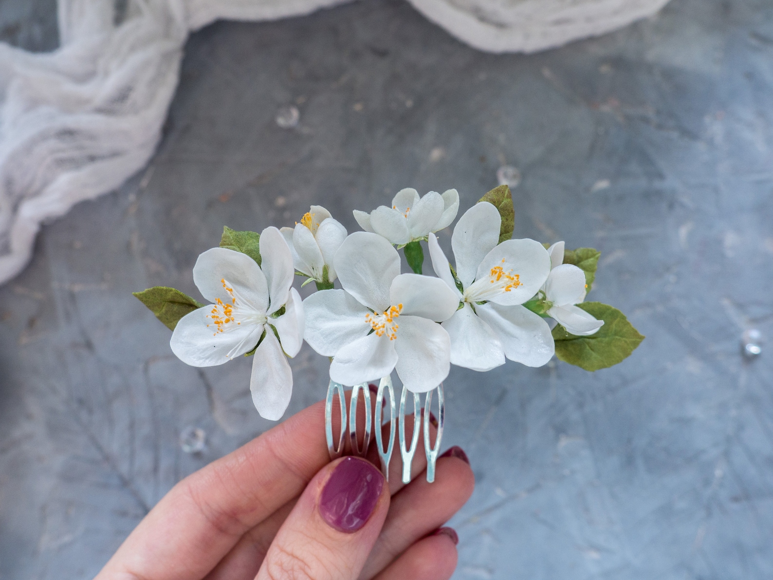 White - Gulmohar Flower Handmade Tik-Tak Hair Clip (Set of 2) main image 1