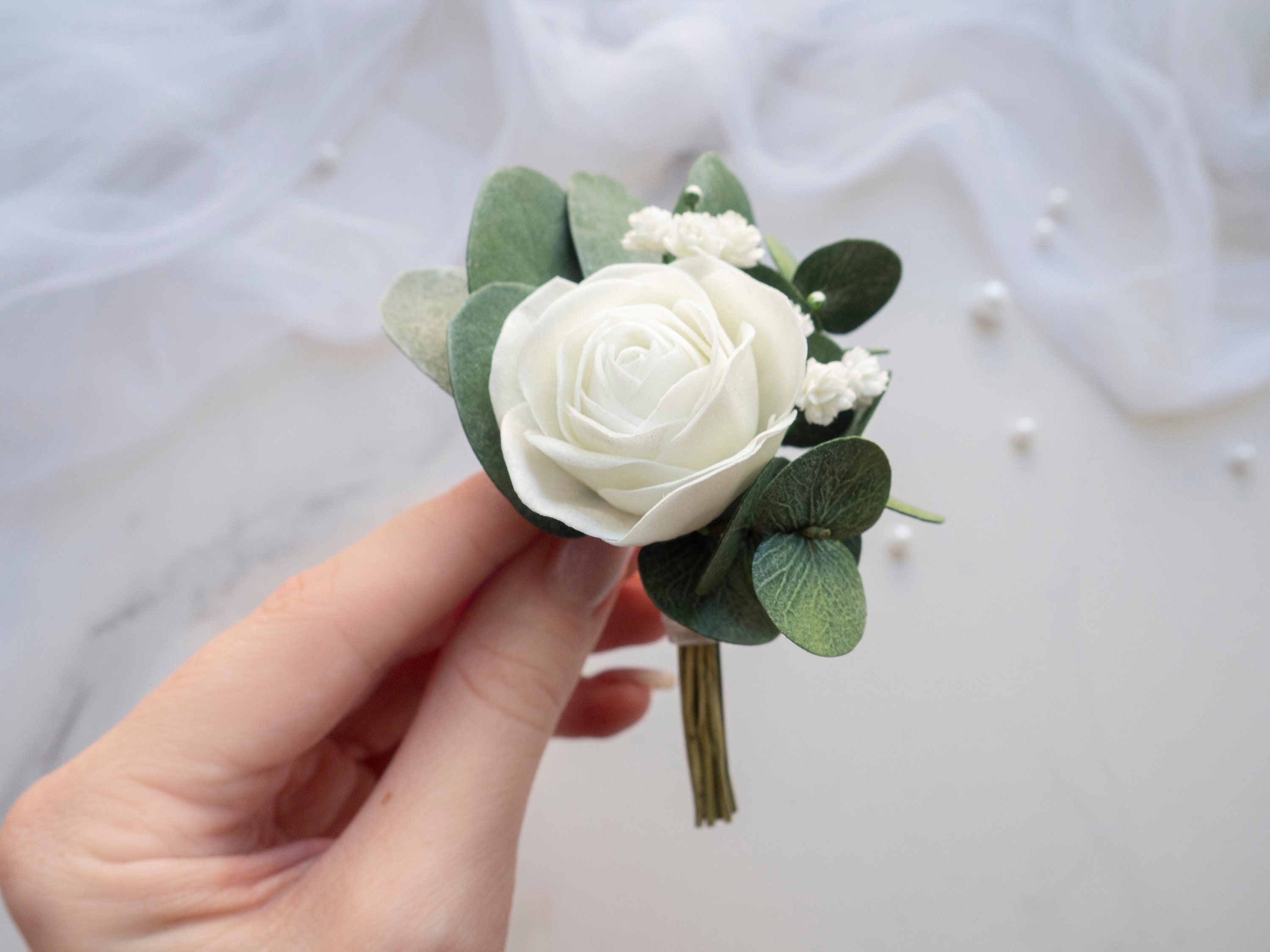 Wedding boutonniere for men eucalyptus groom lapel pins