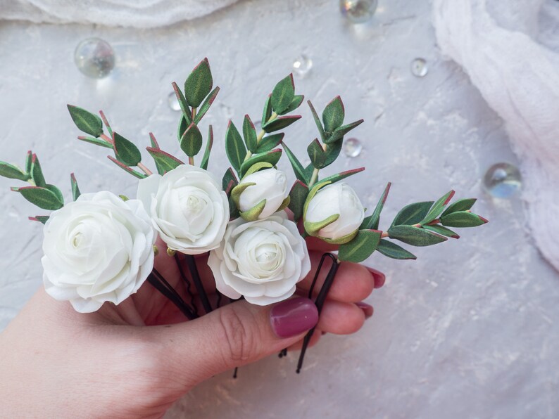 White rose flower wedding hair piece floral head piece bride