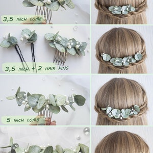 Wedding eucalyptus pearl hair piece bridal comb headpiece greenery image 2