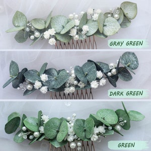 Boda eucalipto perla pieza de pelo novia peine tocado verde imagen 3