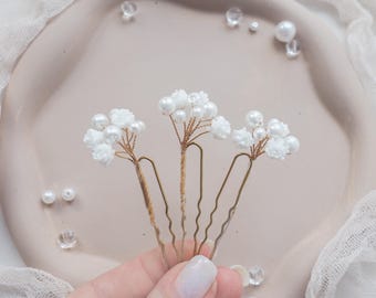 Bridal pearl hair pins, Wedding babys breath hair piece, Bride clip Flower headpiece
