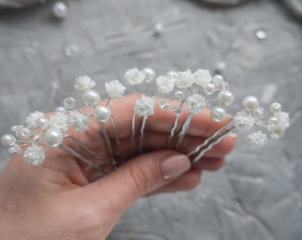 Wedding flower headpiece pearl hair pins - bridal piece
