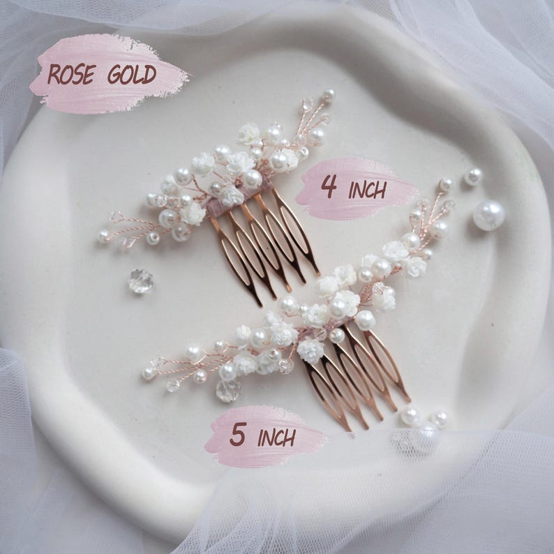 Wedding flower hair pins pearl piece babys breath - bridal headpiece image 14