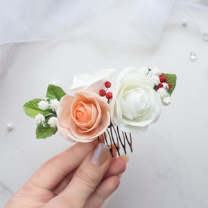 Greenery bridal hair piece Wedding rose comb - flower clip