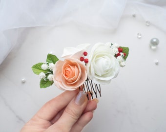 Greenery bridal hair piece Wedding rose comb - flower clip