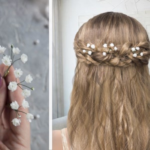 Bridal babys breath hair piece wedding flower pins clip 画像 4